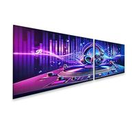 bilderfelix Quadro su tela Musica del DJ sul giradischi ritmi al neon e onde sonore - Tela 160x40 cm - 2 pannelli