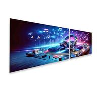 bilderfelix Quadro su tela per le camerette dei bambini Musica vivace sul giradischi del DJ con le cuffie - Tela 160x40 cm - 2 pannelli