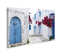 bilderfelix Quadro su tela Porte blu, finestre, muro bianco, edificio Sidi Bou Said, Tunisia - Tela 100x57 cm