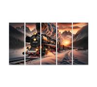bilderfelix Quadro su tela Romanticismo ferroviario nella magica locomotiva a vapore invernale - Tela 160x80 cm - 5 pannelli XXL