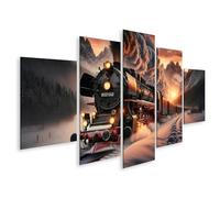 bilderfelix Quadro su tela Romanticismo ferroviario nella magica locomotiva a vapore invernale - Tela 170x80 cm - 5 pannelli