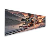 bilderfelix Quadro su tela Romanticismo ferroviario nella magica locomotiva a vapore invernale - Tela 160x40 cm - 2 pannelli