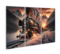 bilderfelix Quadro su tela Romanticismo ferroviario nella magica locomotiva a vapore invernale - Tela 130x80 cm - 3 pannelli
