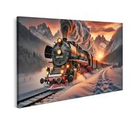 bilderfelix Quadro su tela Romanticismo ferroviario nella magica locomotiva a vapore invernale - Tela 80x40 cm