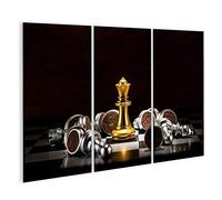 bilderfelix Quadro su tela Scacchiera d'oro su sfondo nero - Tela 130x80 cm - 3 pannelli