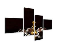bilderfelix Quadro su tela Scacchiera d'oro su sfondo nero - Tela 150x80 cm - 4 pannelli