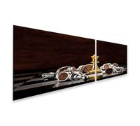 bilderfelix Quadro su tela Scacchiera d'oro su sfondo nero - Tela 160x40 cm - 2 pannelli
