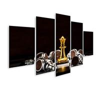 bilderfelix Quadro su tela Scacchiera d'oro su sfondo nero - Tela 170x80 cm - 5 pannelli
