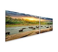 bilderfelix Quadro su tela Una mandria di elefanti fa il bagno in un fiume nella giungla, Sri Lanka - Tela 160x40 cm - 2 pannelli