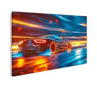 bilderfelix Quadro su tela Un'auto sportiva nera attraversa la città di notte generativa - Tela 100x57 cm