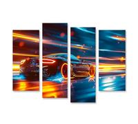 bilderfelix Quadro su tela Un'auto sportiva nera attraversa la città di notte generativa - Tela 130x80 cm - 4 pannelli