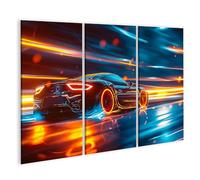 bilderfelix Quadro su tela Un'auto sportiva nera attraversa la città di notte generativa - Tela 130x80 cm - 3 pannelli