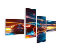 bilderfelix Quadro su tela Un'auto sportiva nera attraversa la città di notte generativa - Tela 150x80 cm - 4 pannelli