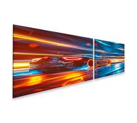 bilderfelix Quadro su tela Un'auto sportiva nera attraversa la città di notte generativa - Tela 160x40 cm - 2 pannelli