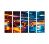 bilderfelix Quadro su tela Un'auto sportiva nera attraversa la città di notte generativa - Tela 160x80 cm - 5 pannelli XXL