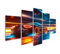 bilderfelix Quadro su tela Un'auto sportiva nera attraversa la città di notte generativa - Tela 170x80 cm - 5 pannelli