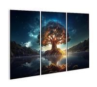 bilderfelix Quadro su tela Yggdrasil Albero Luminoso Vita Odino Sacro Mondo Albero Nordico M - Tela 130x80 cm - 3 pannelli