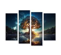 bilderfelix Quadro su tela Yggdrasil Albero Luminoso Vita Odino Sacro Mondo Albero Nordico M - Tela 130x80 cm - 4 pannelli