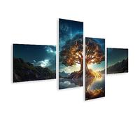 bilderfelix Quadro su tela Yggdrasil Albero Luminoso Vita Odino Sacro Mondo Albero Nordico M - Tela 150x80 cm - 4 pannelli