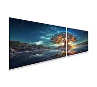 bilderfelix Quadro su tela Yggdrasil Albero Luminoso Vita Odino Sacro Mondo Albero Nordico M - Tela 160x40 cm - 2 pannelli