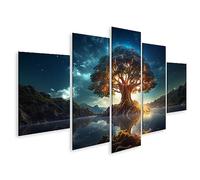 bilderfelix Quadro su tela Yggdrasil Albero Luminoso Vita Odino Sacro Mondo Albero Nordico M - Tela 170x80 cm - 5 pannelli
