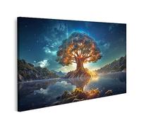 bilderfelix Quadro su tela Yggdrasil Albero Luminoso Vita Odino Sacro Mondo Albero Nordico M - Tela 80x40 cm