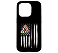 Biliardo con bandiera americana, 8 palline, giocatore di biliardo Custodia per iPhone 15 Pro