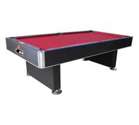 Biliardo ZEUS - Regolamentare 245x135 cm con Panno Speedball, Ritorno Automatico delle Biglie e Piedini Regolabili, Nero Venato con Finiture in Argento - Panno Rosso
