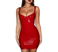 BILIKEYU Abito sexy da donna, in pelle, con minigonna, per feste di carnevale, mini abito in similpelle, taglie XS-6XL, Colore: rosso, M