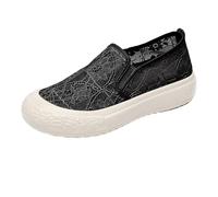 BILIKEYU Scarpe da ginnastica da donna piatte casual leggere eleganti pizzo ricamato traspirante scarpe casual ortopediche comode moda outdoor trendy Loafer camminare scarpe, Nero , 40 EU