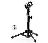 BILIONE Supporto per microfono allungabile, mini supporto per microfono da tavolo con clip per microfono, adattatore da 5/8" a 3/8" in metallo per microfono vocale dinamico come Shure SM58 SM57 PGA48 Samson Q2U