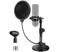 BILIONE Supporto per microfono da scrivania, regolabile, con filtro anti-pop, supporto antiurto, clip per microfono, adattatore a vite in metallo da 1,5 cm a 0,95 cm