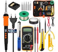 BILIPLE Saldatore Kit, 90W Saldatura a Stagno Professionale con 5 Punte, Temperatura Regolabile 180-480°C, 20 in 1 Set di Saldatori con Pompa Dissaldante, Pinzetta, Multimetro Digitale, Supporto