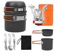 BILIPLE Set di 6 Pentole da Campeggio, Pentole Set da Campeggio con Mini Fornello Portatile, Set da Cucina da Campeggio Pieghevole, per 1-2 Persone, per Picnic, Campeggio, Arrampicata, Trekking