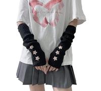 BILIPOPX Graziosa copertura per il braccio, lavorata a maglia, Y2K, guanti senza dita per donne e ragazze, Nero-rosa, Lungo