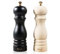Bill.F, Set di 2 macinini per sale e pepe, in legno, con macina manuale ricaricabile, 17,8 cm, con rotore regolabile in ceramica (nero e beige)