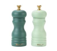 Bill.F - Set di 2 macinini per sale e pepe, in legno, ricaricabili, con rotore regolabile in ceramica, 12,7 cm, colore: verde