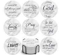 Billbotk Sottobicchieri in ceramica con versi della Bibbia, set di 8 sottobicchieri con supporto, sottobicchieri assorbenti per la decorazione della casa e regali cristiani, 10 cm