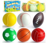 Billeeit Set di 6 mini palline sportive per bambini da 1 a 3, borsa sportiva per bambini, include 1 palla da calcio in schiuma da 8,9 cm, palla da tennis, basket, calcio, baseball, pallavolo