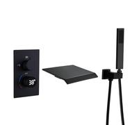 Billg Rubinetto termostatico per Vasca a Cascata Rubinetto, Rubinetto per Vasca a Parete con Display Digitale della Temperatura a LED, Doccia a Mano Corpo in Ottone