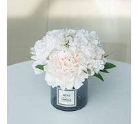 Billibobbi , Fiori artificiali con vaso, falsi peonie in vaso grigio, composizioni di fiori artificiali per la decorazione della casa, champagne, di piccole dimensioni