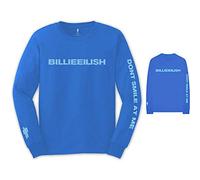 Rock Off officially licensed products Billie Eilish Unisex Long Sleeve T-Shirt: Smile (Mid Blu) (Back & Sleeve Print)