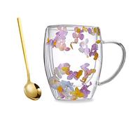 Billowvolve 350 ml, tazza da caffè a doppia parete, in cristallo, resistente al calore, con cucchiaio, bellissimo bicchiere da tè a doppia parete, per mamma, nonna, fidanzata, sorella