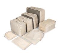 BillyBath Set da 8 organizer valigia, set packing cubes, organizer viaggio, organizer da viaggio, sacchetti per scarpe, organizer da viaggio per cosmetici, sacchetti da viaggio per valigie (Beige)