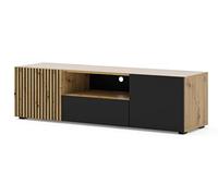 BIM Furniture AURIS - Supporto per TV con doghe frontali in MDF, 150 cm, in legno di quercia, colore: Nero opaco