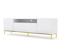 BIM Furniture Diuna - Mobile per TV 2D1K, 193 cm, con parte anteriore decorata, in MDF di alta qualità, per TV, credenza, tavolo Hi-Fi (bianco opaco)