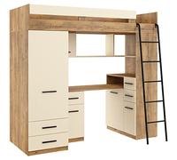 BIM Furniture Letto a castello Entresole SMYK P letto 200 x 80 cm con scale, per bambini, set di mobili per bambini, lato destro (rovere bordeaux/crema)