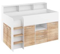 BIM Furniture Letto a castello NEO L Mobili per bambini, set di mobili per una cameretta dei bambini, un letto con scrivania, mensole, cassetti: lato sinistro (bianco/rovere Sonoma)