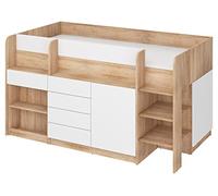 BIM Furniture Letto a castello Smile P mobili per bambini, set di mobili per una cameretta dei bambini, un letto con scrivania, mensole, cassetti: lato destro (rovere Sonoma/bianco)