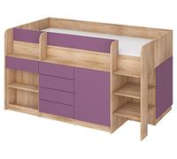 BIM Furniture Letto a castello Smile P mobili per bambini, set di mobili per una cameretta dei bambini, un letto con scrivania, mensole, cassetti: lato destro (rovere Sonoma/viola)
